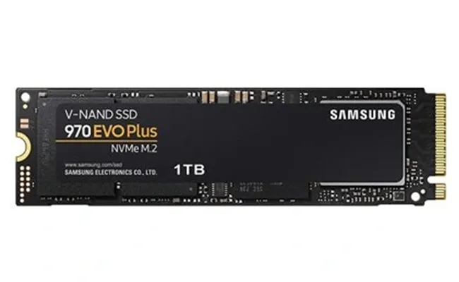 حافظه SSD سامسونگ 970 EVO Plus ظرفیت 1 ترابایت با طراحی مشکی و نارنجی